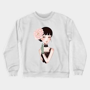 Girl Wearing Pink Flower Crewneck Sweatshirt